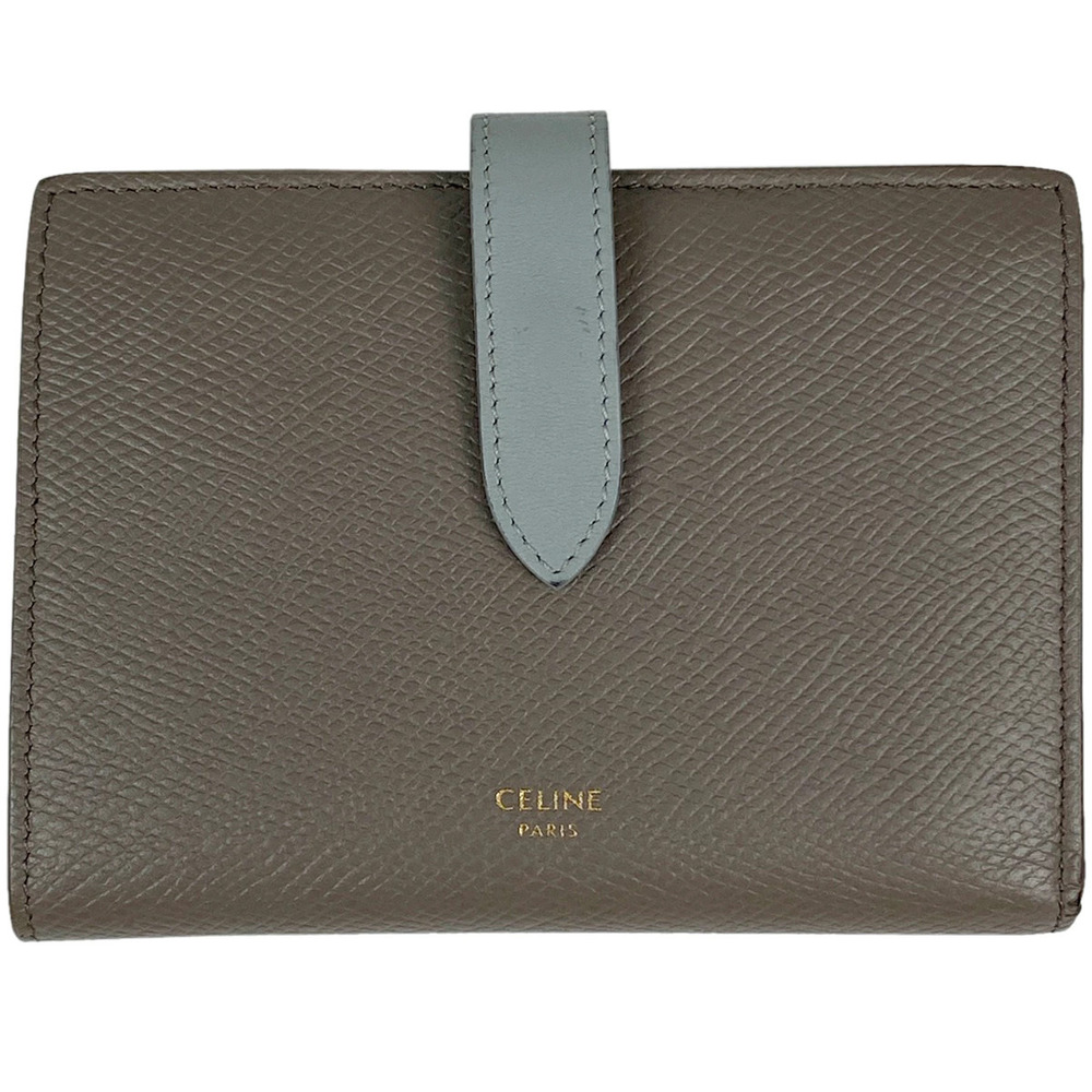 Celine Strap Wallet Bi fold Billfold Wallet Leather Gray